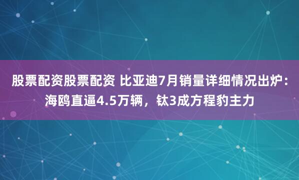 股票配资股票配资 比亚迪7月销量详细情况出炉：海鸥直逼4.5万辆，钛3成方程豹主力